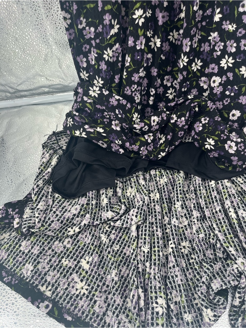 Michael Kors Floral Tiered Halter Dress Medium M Purple Black Ruffle Wedding Gst - Picture 12 of 15